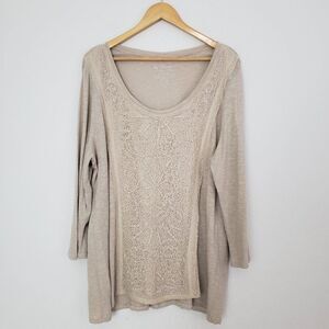 Chico's Tunic Top 16 XL Cream Crochet Knit Embroidered Pearl Beaded Boho